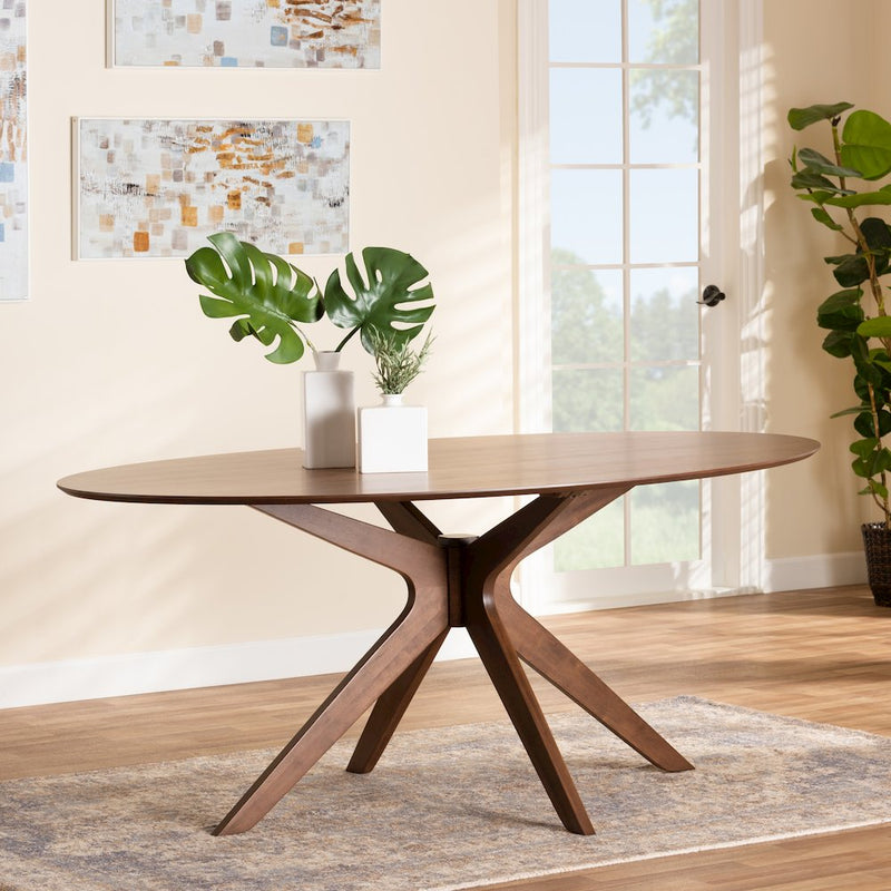 Monte Mid-Century Modern Walnut Brown Finished Wood 71-Inch Oval Dining Table