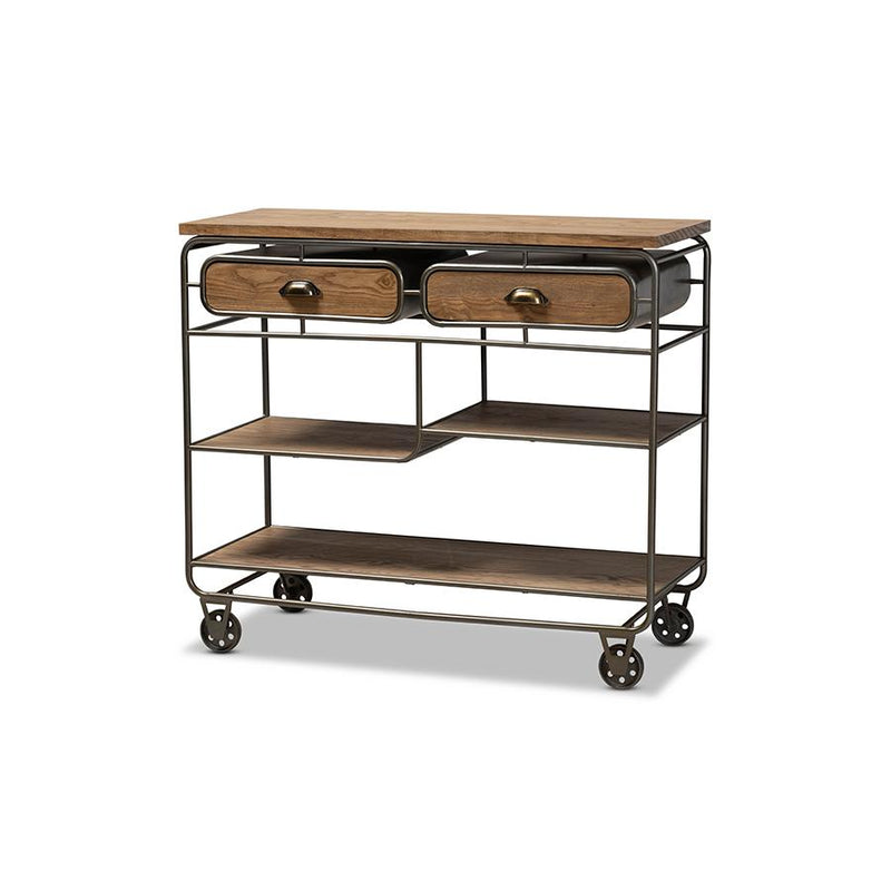 Black Finished Metal 2-Drawer Kitchen Cart