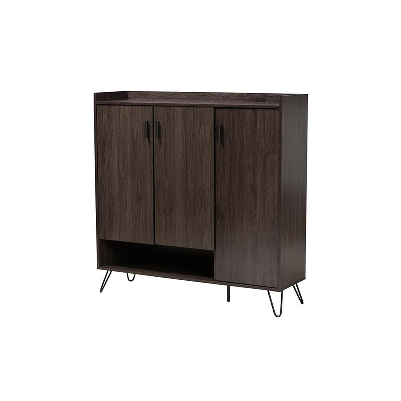 Baldor Modern and Contemporary Dark Brown Finished Wood 3-Door Shoe Cabinet