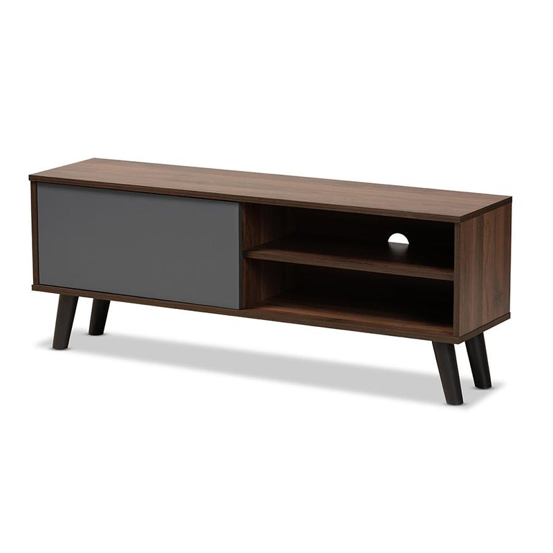 Two-Tone Walnut Brown and Grey Finished Wood TV Stand