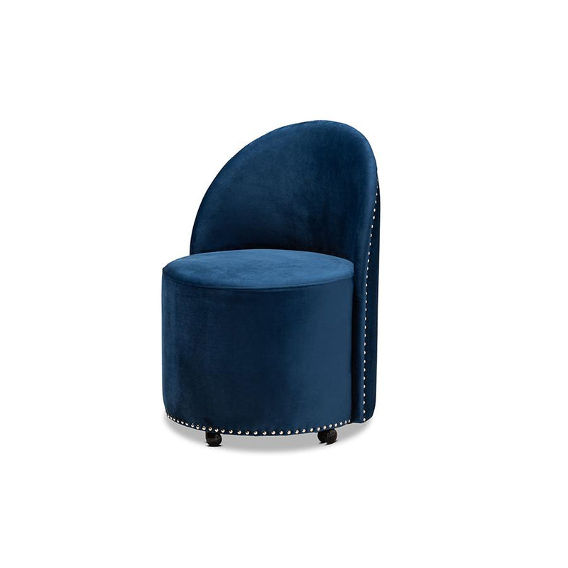 Bethel Glam and Luxe Navy Blue Velvet Fabric Upholstered Rolling Accent Chair