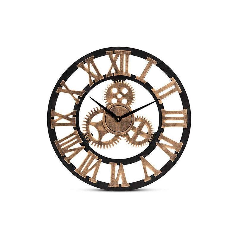 Black and Distressed Brown Finished Wood Wall Clock