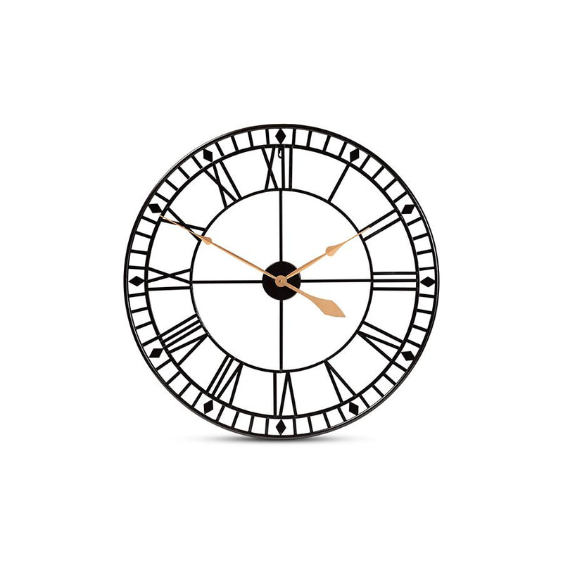 Janette Classic Contemporary Black and Gold Finished Metal Wall Clock