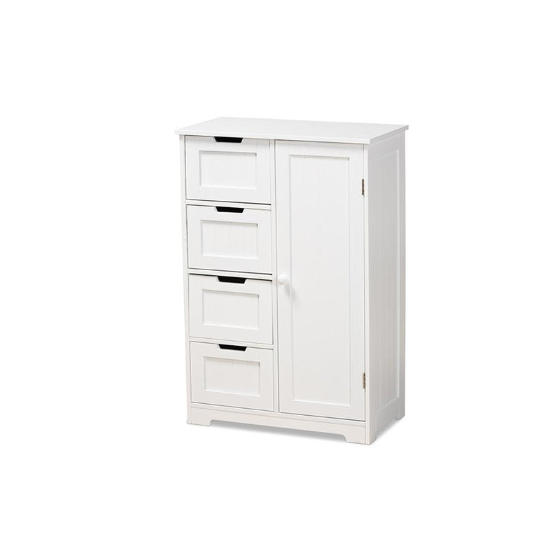 White Finished Wood 4-Drawer Bathroom Storage Cabinet