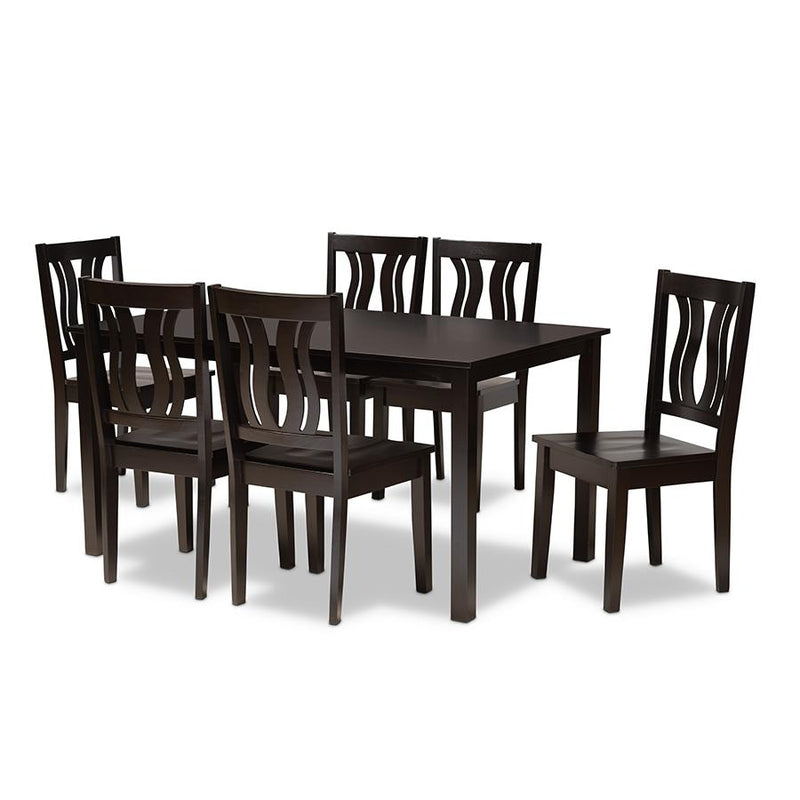 Transitional Dark Brown Finished Wood 7-Piece Dining Set