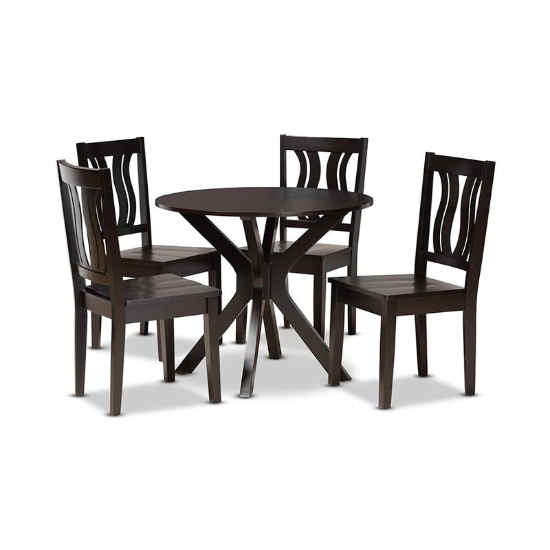 Transitional Dark Brown Finished Wood 5-Piece Dining Set