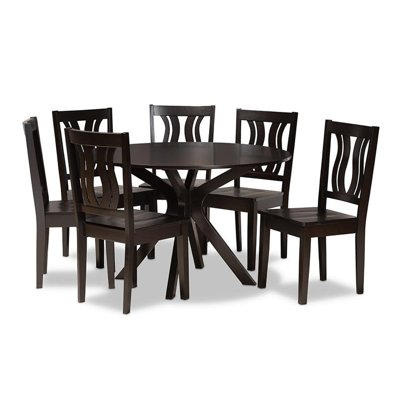 Transitional Dark Brown Finished Wood 7-Piece Dining Set