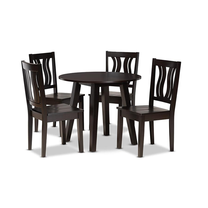 Transitional Dark Brown Finished Wood 5-Piece Dining Set