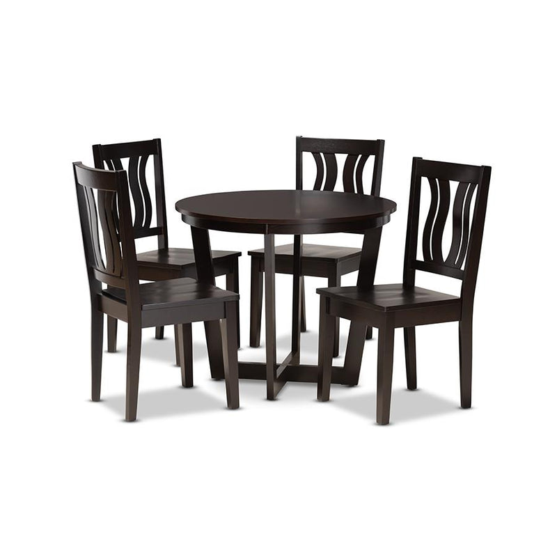 Transitional Dark Brown Finished Wood 5-Piece Dining Set