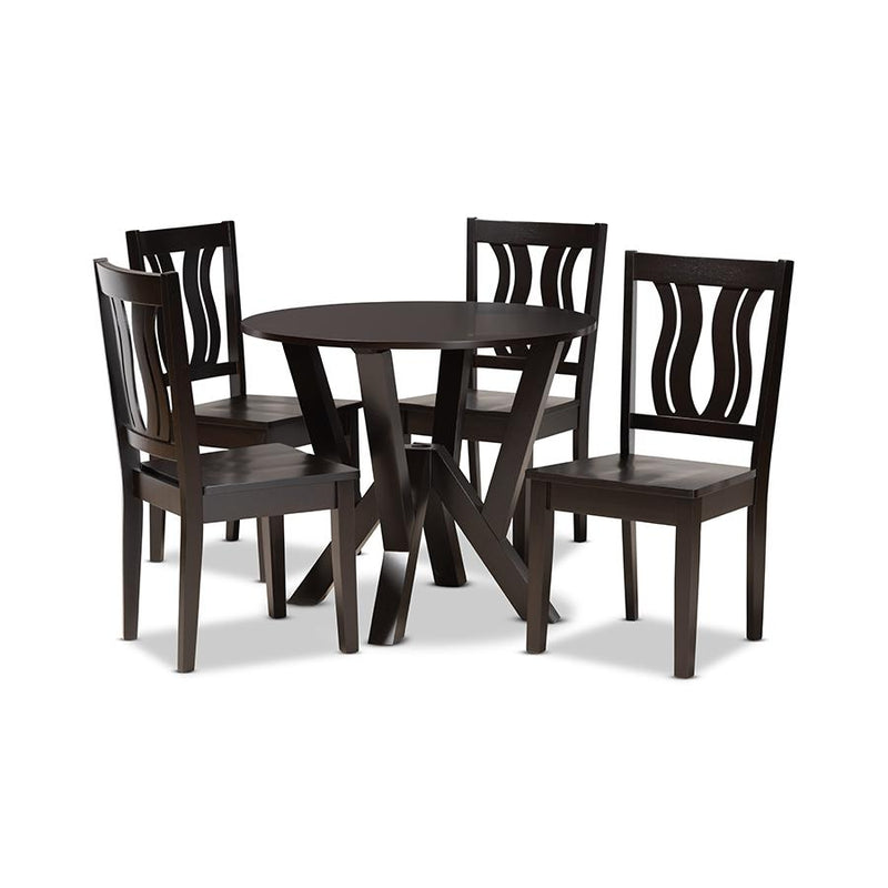 Transitional Dark Brown Finished Wood 5-Piece Dining Set