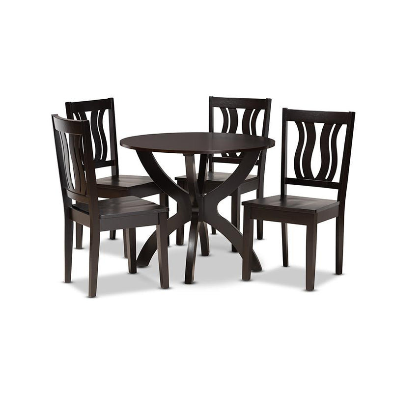 Transitional Dark Brown Finished Wood 5-Piece Dining Set