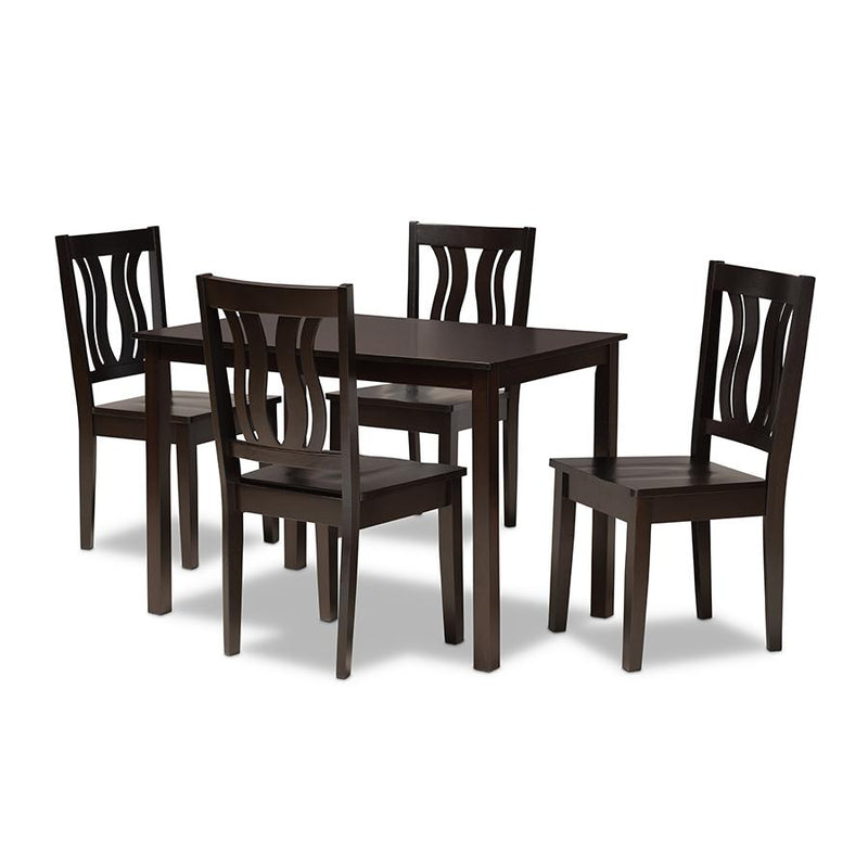 Transitional Dark Brown Finished Wood 5-Piece Dining Set