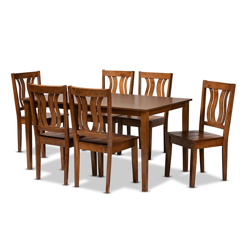 Transitional Walnut Brown Finished Wood 7-Piece Dining Set