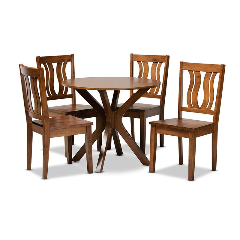 Transitional Walnut Brown Finished Wood 5-Piece Dining Set