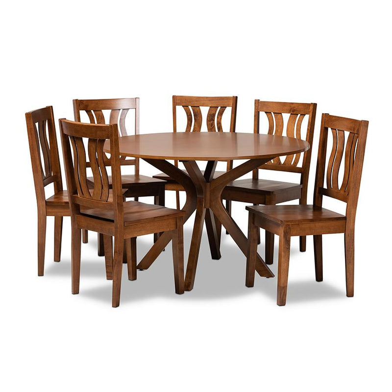 Transitional Walnut Brown Finished Wood 7-Piece Dining Set