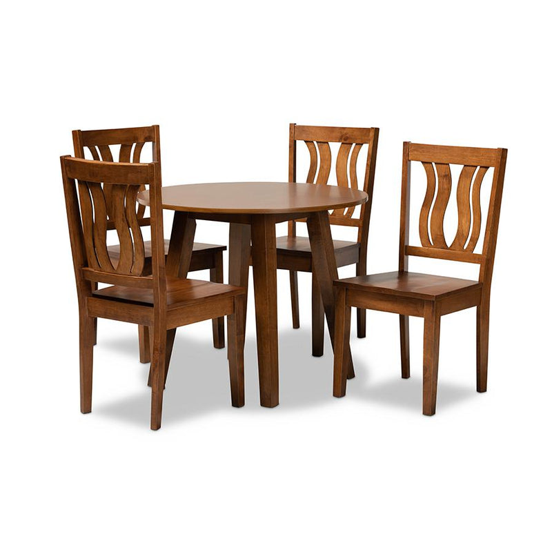 Transitional Walnut Brown Finished Wood 5-Piece Dining Set