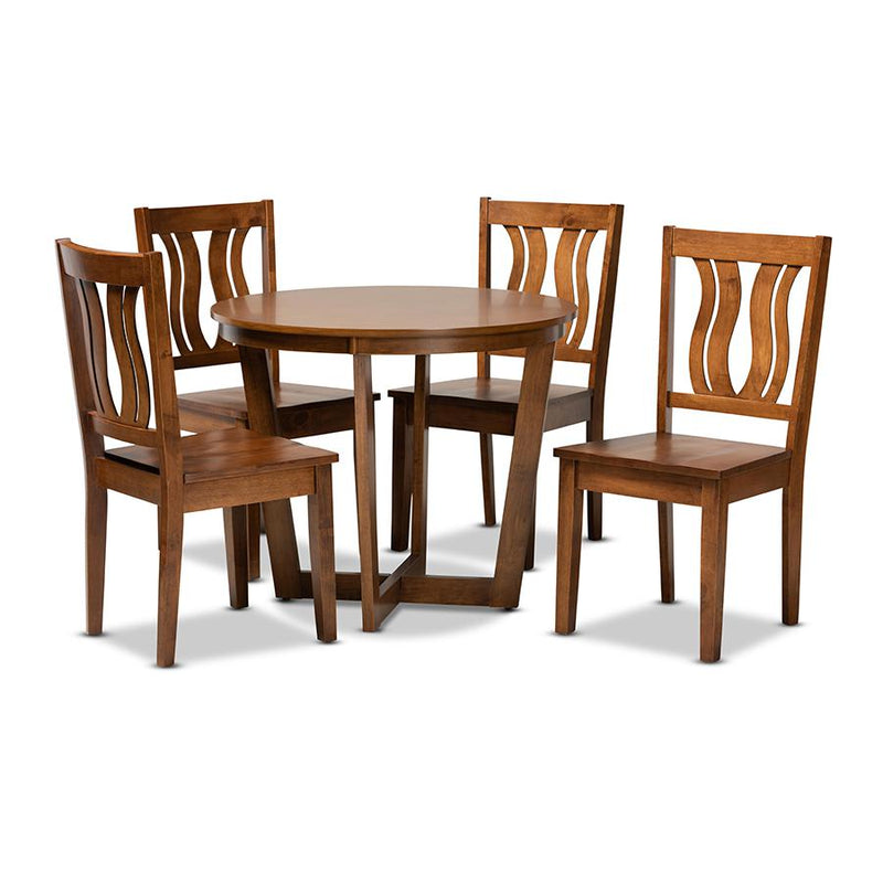 Transitional Walnut Brown Finished Wood 5-Piece Dining Set