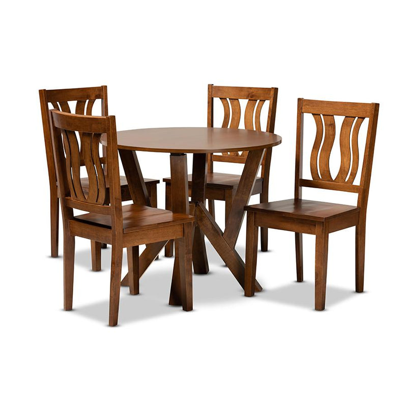 Transitional Walnut Brown Finished Wood 5-Piece Dining Set