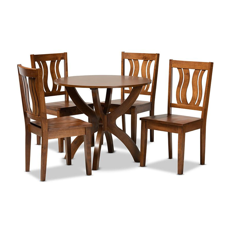 Transitional Walnut Brown Finished Wood 5-Piece Dining Set