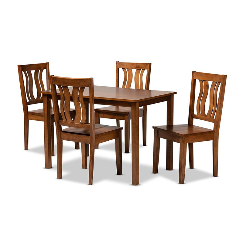 Transitional Walnut Brown Finished Wood 5-Piece Dining Set