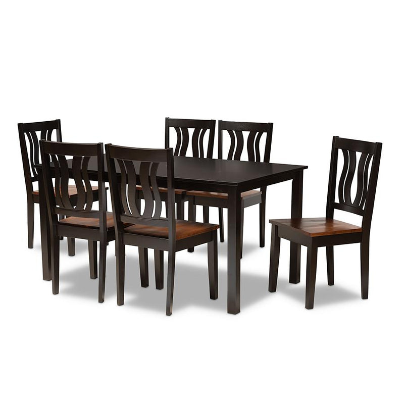 Walnut Brown Finished Wood 7-Piece Dining Set