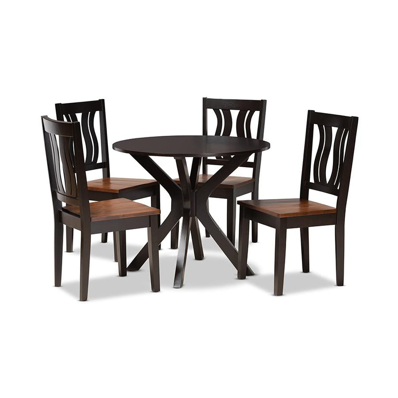 Walnut Brown Finished Wood 5-Piece Dining Set