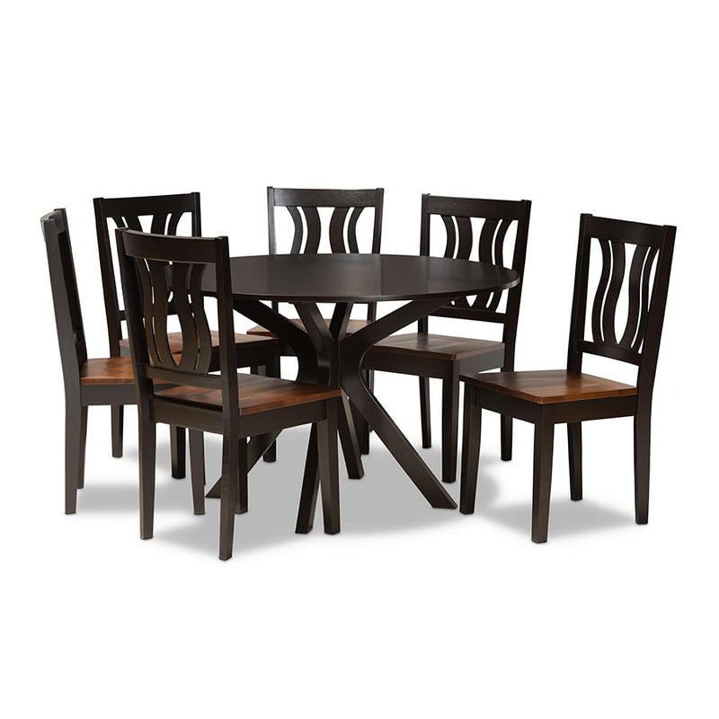 Walnut Brown Finished Wood 7-Piece Dining Set