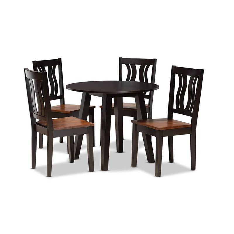 Walnut Brown Finished Wood 5-Piece Dining Set