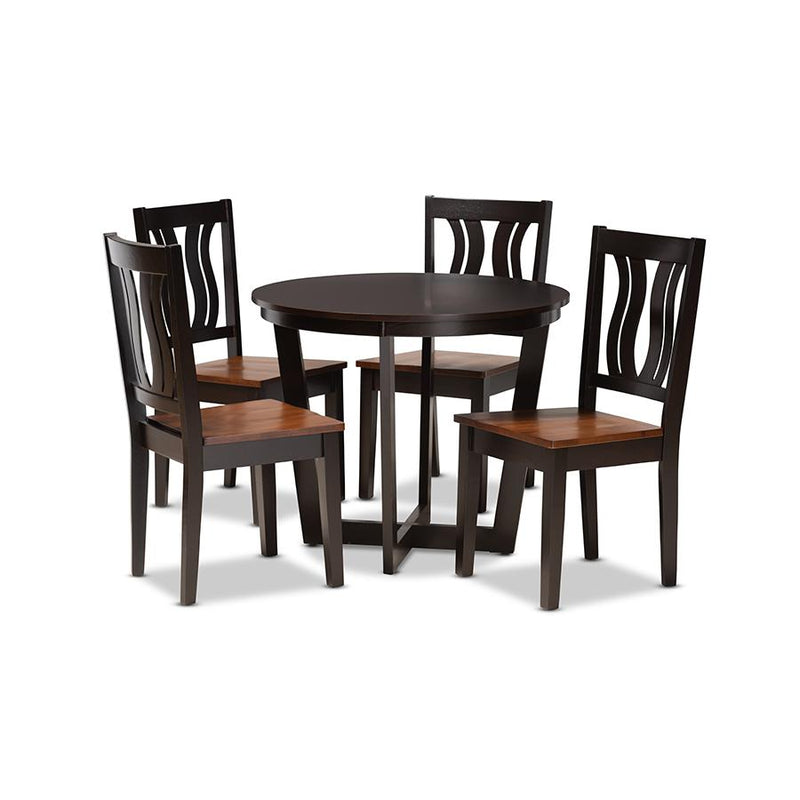 Walnut Brown Finished Wood 5-Piece Dining Set