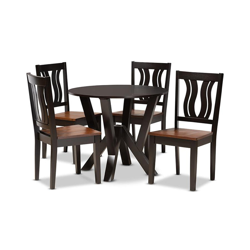 Walnut Brown Finished Wood 5-Piece Dining Set