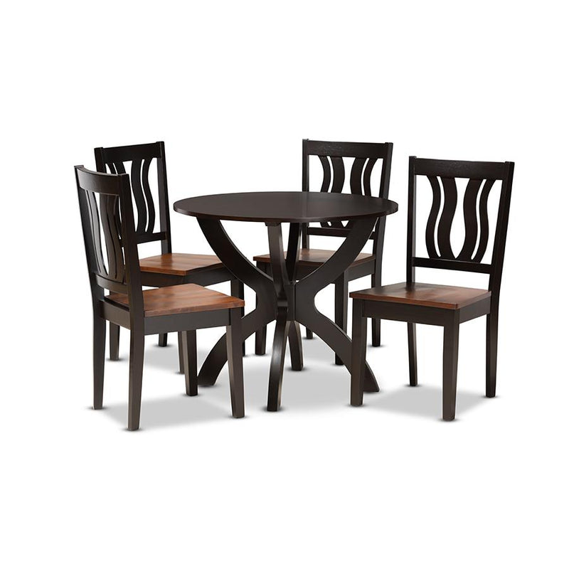 Walnut Brown Finished Wood 5-Piece Dining Set