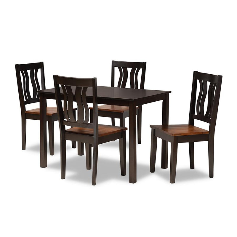 Walnut Brown Finished Wood 5-Piece Dining Set