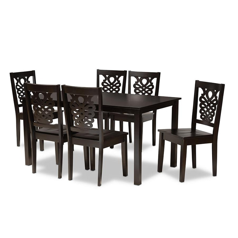 Transitional Dark Brown Finished Wood 7-Piece Dining Set