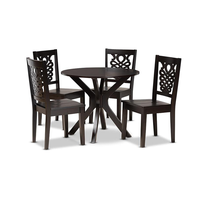 Transitional Dark Brown Finished Wood 5-Piece Dining Set