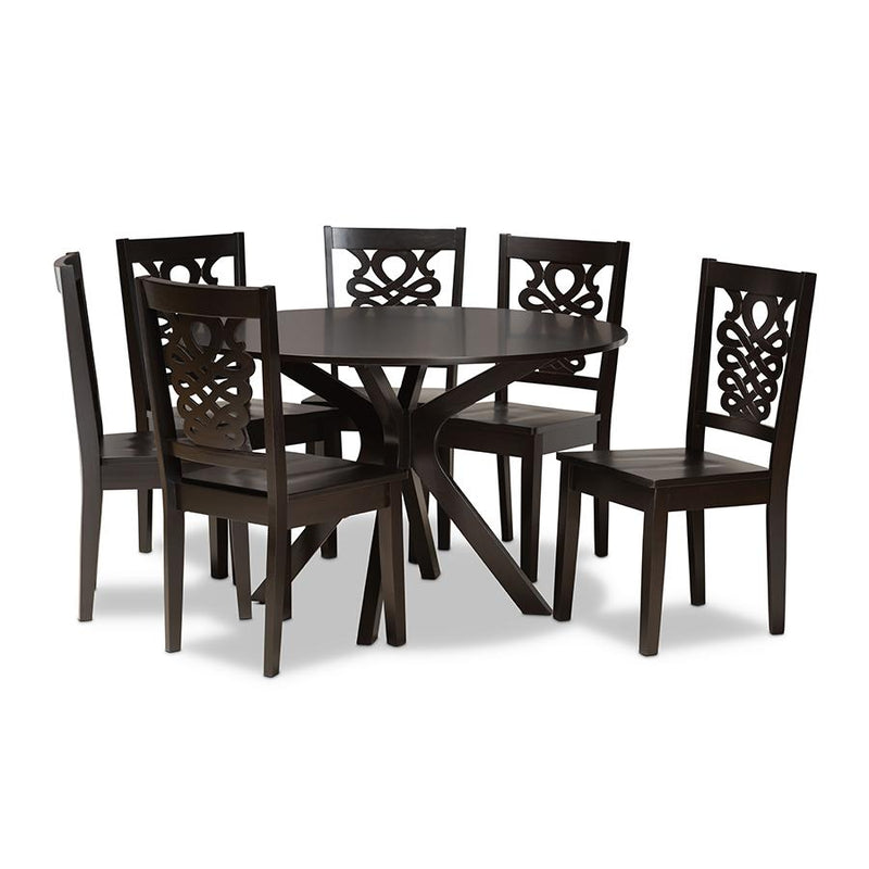 Transitional Dark Brown Finished Wood 7-Piece Dining Set