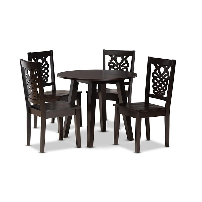 Transitional Dark Brown Finished Wood 5-Piece Dining Set