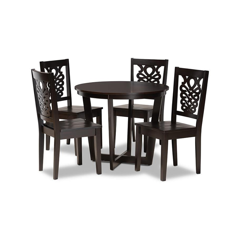 Transitional Dark Brown Finished Wood 5-Piece Dining Set