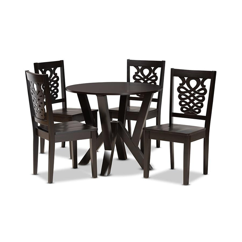 Transitional Dark Brown Finished Wood 5-Piece Dining Set