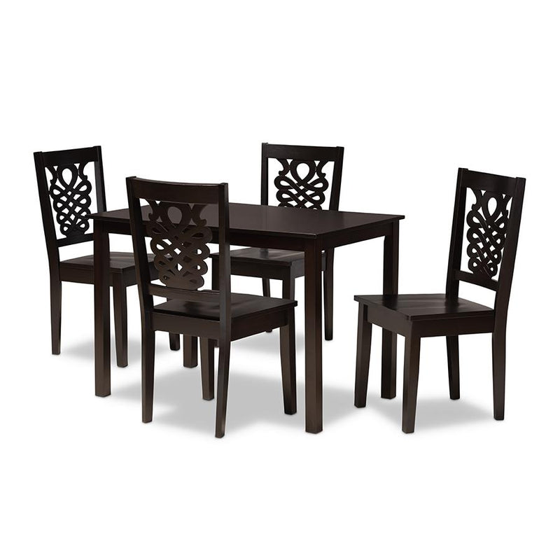 Transitional Dark Brown Finished Wood 5-Piece Dining Set