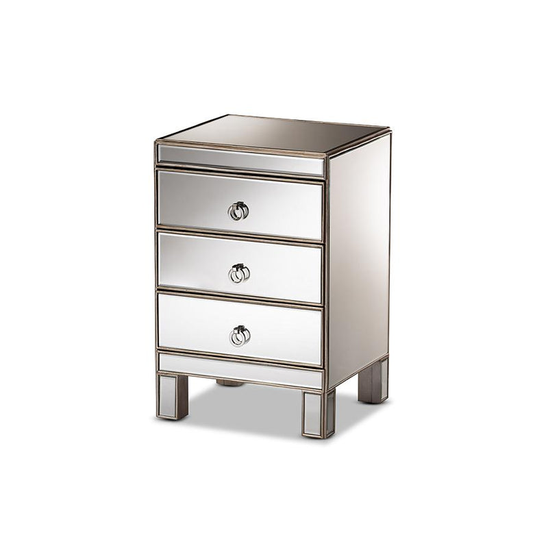 Ewan Contemporary Glam and Luxe Mirrored 3-Drawer Nightstand