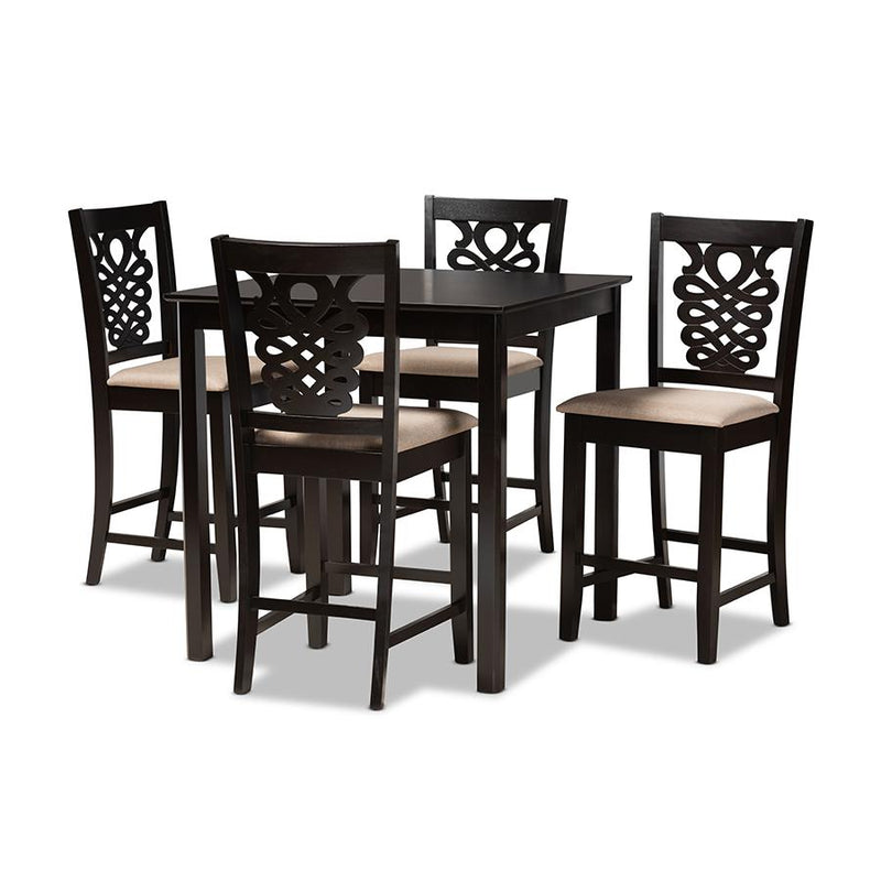 Dark Brown Finished Wood 5-Piece Pub Set