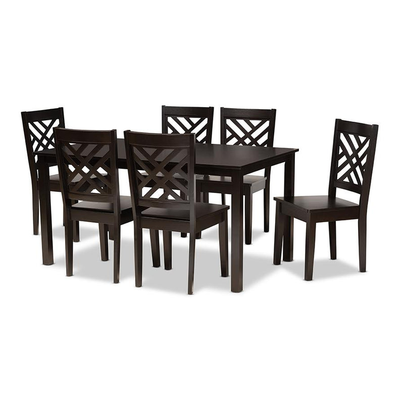 Ani Modern and Contemporary Dark Brown Finished Wood 7-Piece Dining Set