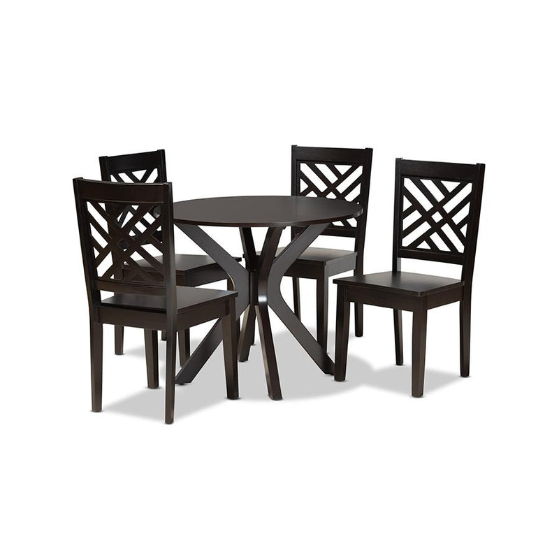 Ela Modern and Contemporary Dark Brown Finished Wood 5-Piece Dining Set