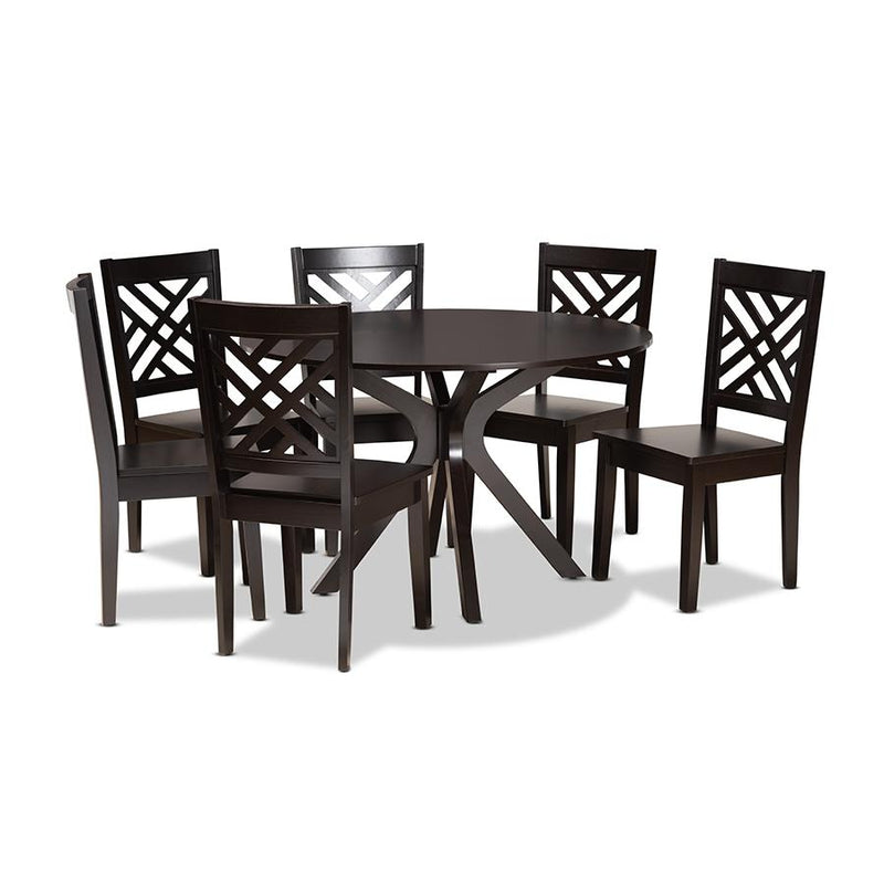 Ela Modern and Contemporary Dark Brown Finished Wood 7-Piece Dining Set