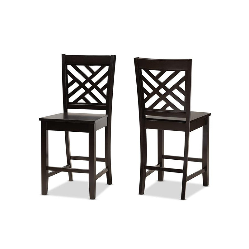 Transitional Dark Brown Finished Wood 2-Piece Counter Stool Set