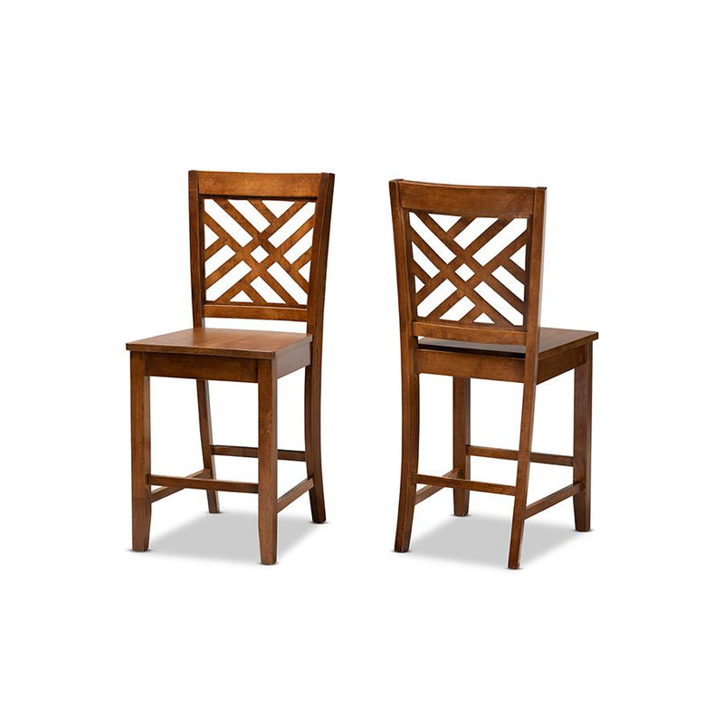 Transitional Walnut Brown Finished Wood 2-Piece Counter Stool Set