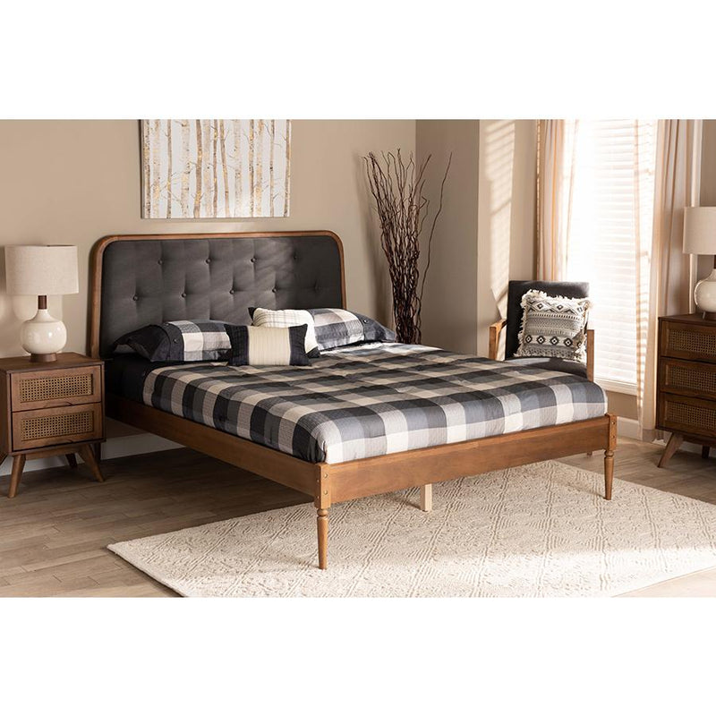 Baxton Studio Diantha Classic and Traditional Dark Grey Fabric Upholstered and Walnut Brown Finished Wood Full Size Platform Bed