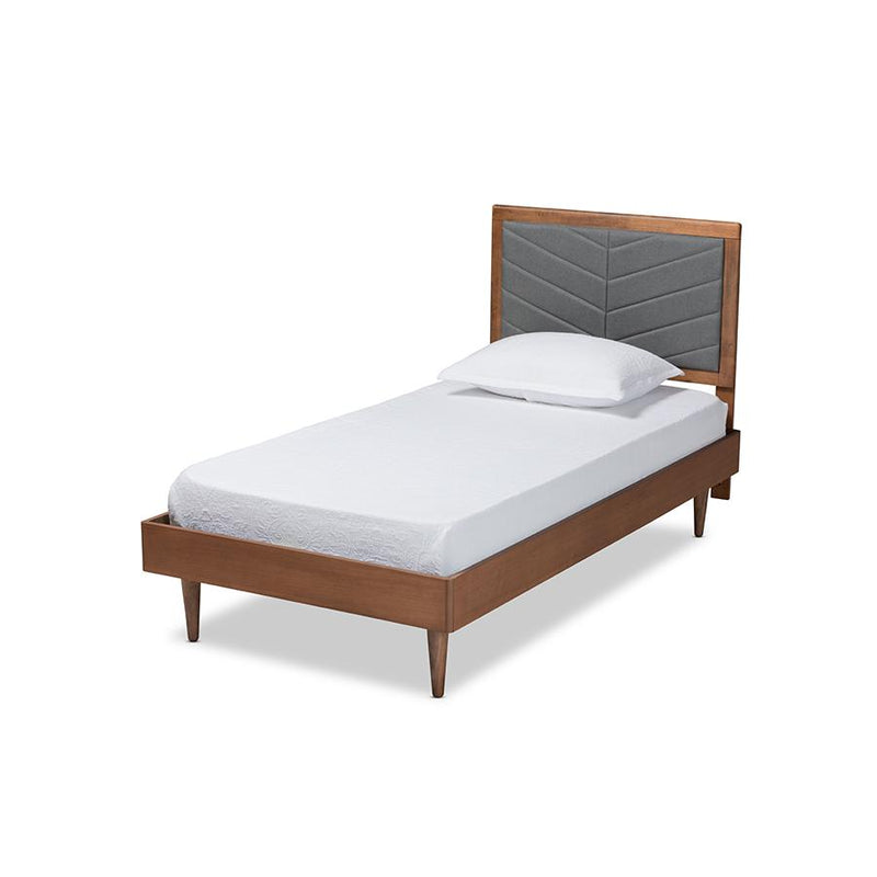 Walnut brown Finished Wood Twin Size Platform Bed