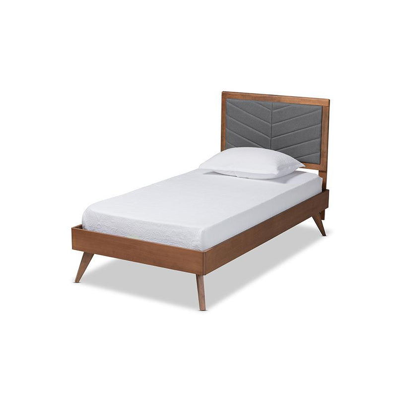 Walnut brown Finished Wood Twin Size Platform Bed