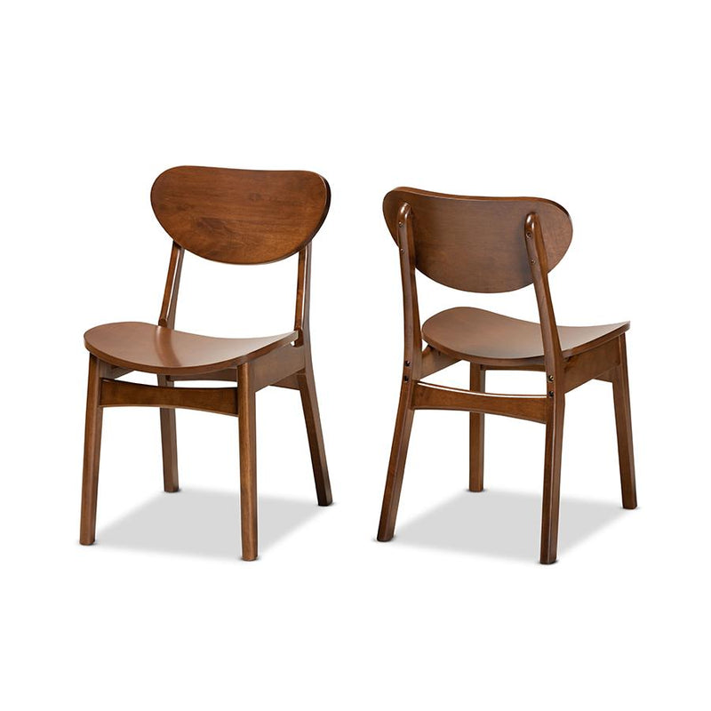 Katya Mid-Century Modern Walnut Brown Finished Wood 2-Piece Dining Chair Set